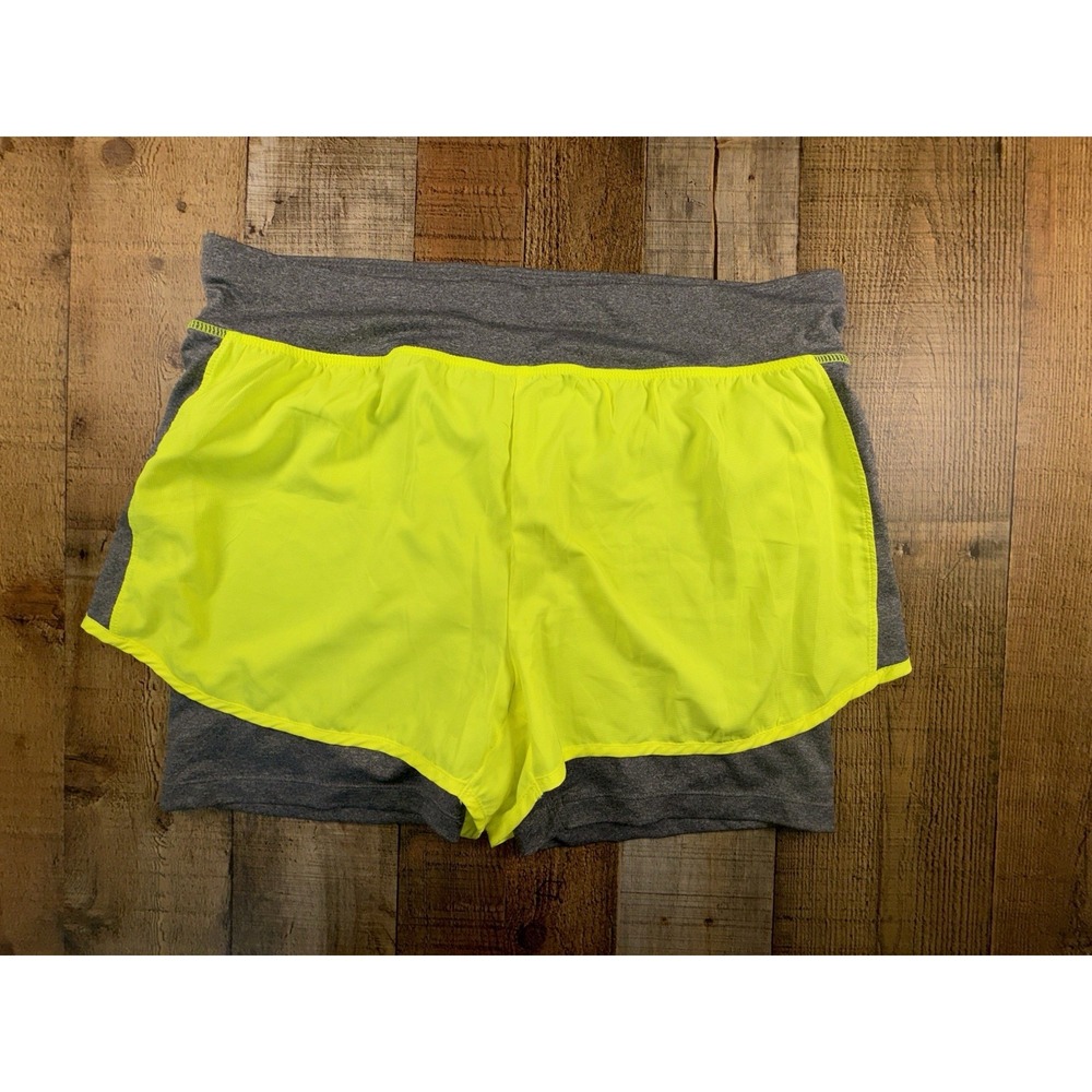 Cascade Sport Women's 2XL Running Shorts Gray Neon Yellow Layered Athletic